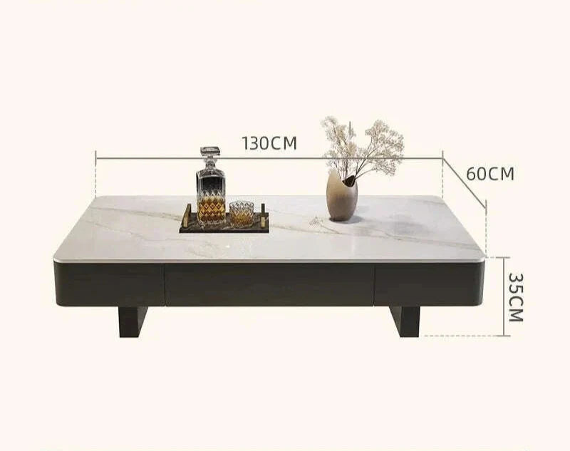 Italian coffee  living room home new light luxury high-end black rectangular simple small apartment rock slab coffee table