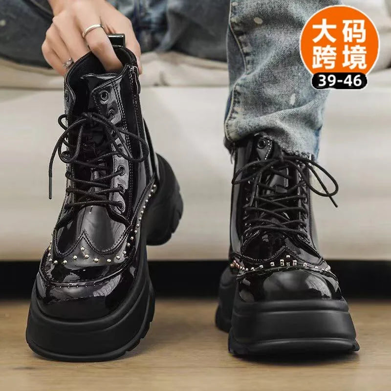 Mens Short Boot Sequined Big Toe Shoes Fashion Casual Bare Boot Motorcycle Shoes Thick Soled Comfort Mens Trendy Boots Durable
