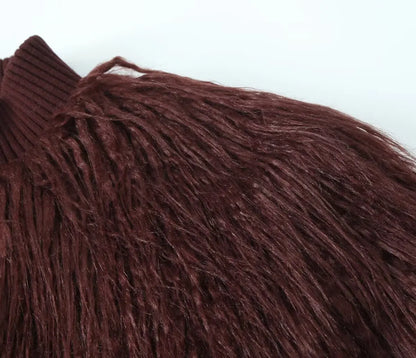 Women's Faux Fur Warm Jacket Fashion Vintage Winter Casual Single Breasted Coat Long Sleeves Stand Collar Short Tops Outwear