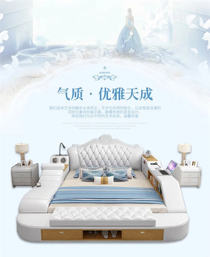Headboard Storage Double Bed Queen Drawers King Size Smart Bed Luxury Princess Modern Letto Matrimoniale Bedroom...
