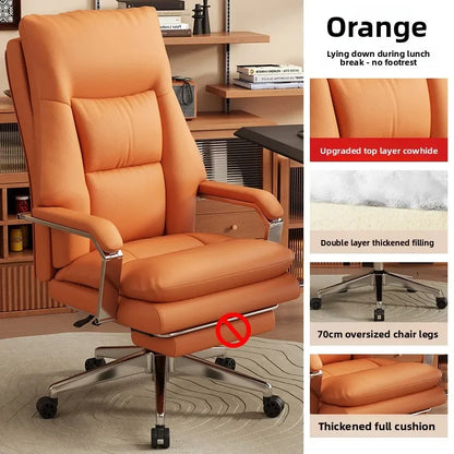 Leather Boss Chair Office Chair Recumbent Back Study Chair Ergonomic Home Computer Chair