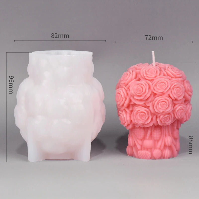 Rose Pillar Candle Mold 3D Rose Flower Silicone Mold Handmade Bouquet of Flowers,Wedding Gift,Home Desktop Decor Mold