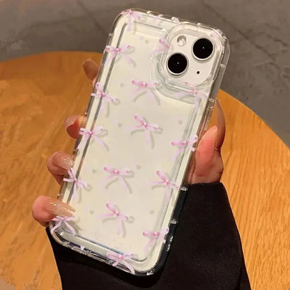 Cute Pink Heart Bow Phone Case for IPhone 17 16 15 14 13 12 11 Pro Max 13 12 Mini 17Air 16e Shockproof Soft Clear Cases Coque - Kimlud