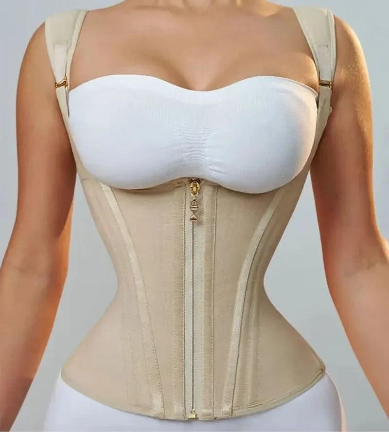 Women Double Compression Waist Trainer Vest Corset Bone Adjustable Zipper Hook-eyes Flat Belly Body Shaper Fajas Modeling Belt