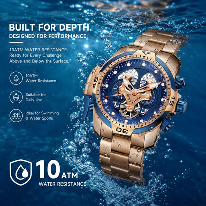 Reef Tiger Men's 46mm Automatic Mechanical Watch with Luminous Hands/Markers, Sapphire Crystal, and Year/Month/Day/Date Display