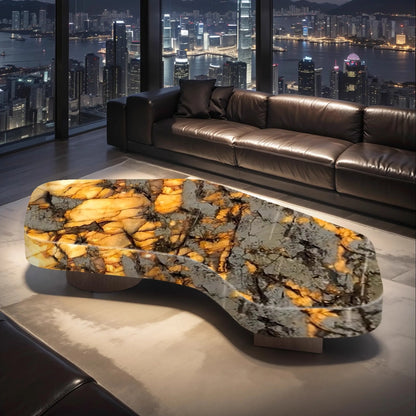 Living room geometric coffee table luminous jade luxury stone white ice jade crescent moon light luxury advanced large flat