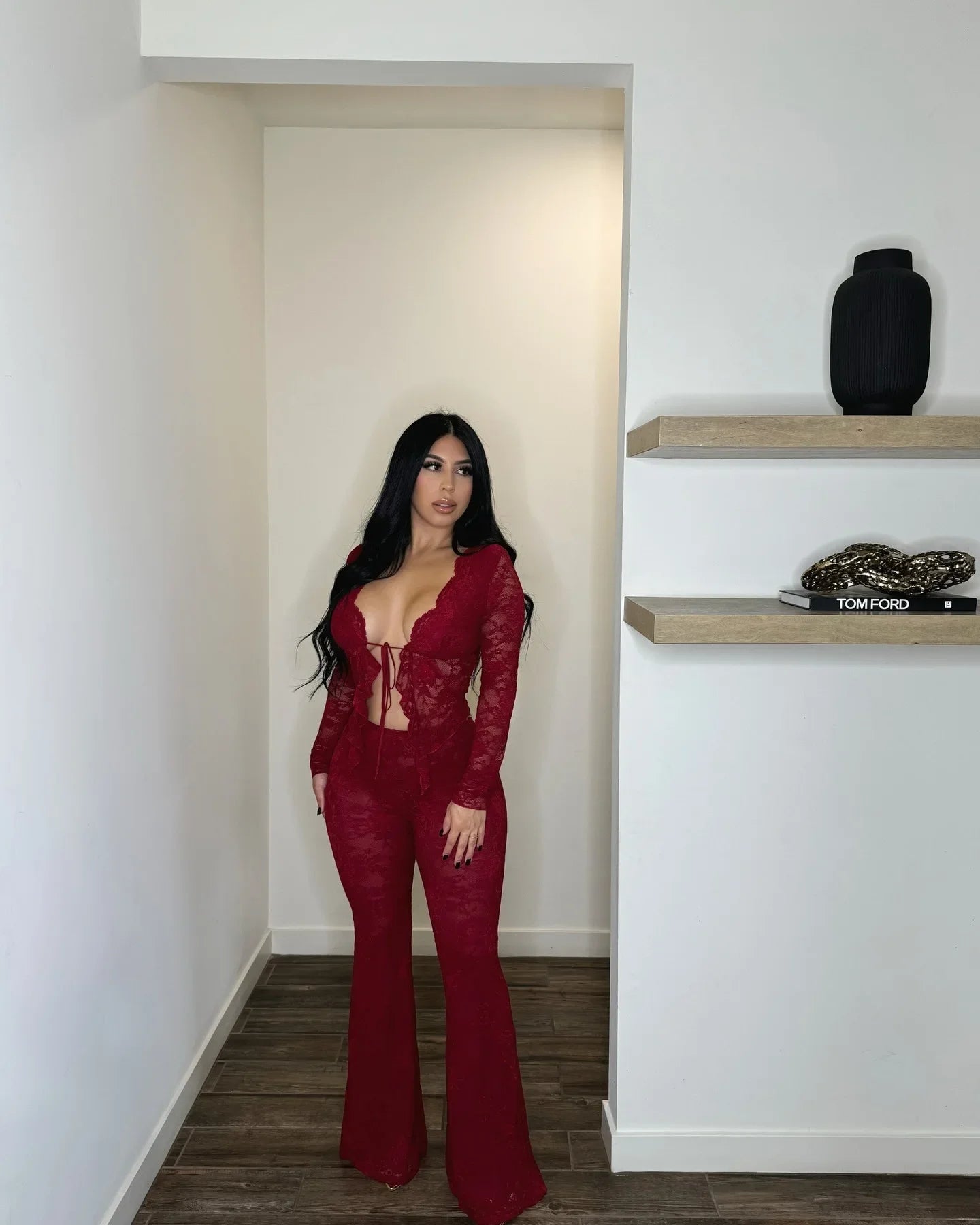 2026 Women's Set Long Sleeve Lace See Through Shirt + Long Pants Street Evening Sexy Two 2Piece Sets Outfits Tracksuit |...