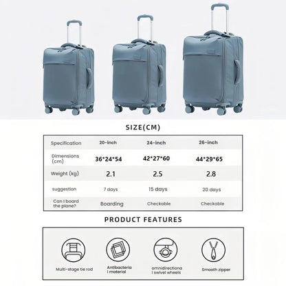 Waterproof Oxford cloth ultra light luggage box with swivel wheels 20/24/26 inches, high aesthetic zipper travel case - Kimlud