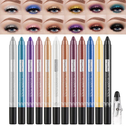 Metallic Blue Pearlescent Eyeshadow Pencil Stick Lasting Waterproof Smoky Glitter Grey White Purple Eye Shadow...