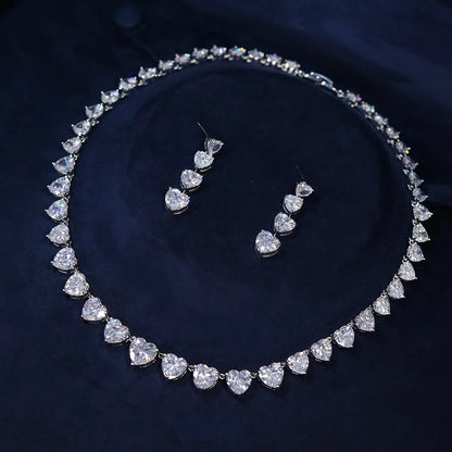 Shiny White Heart Cubic Zircon Women Jewelry Set Bridal Party Accessories Elegant Wedding Necklace Earrings 2PCS