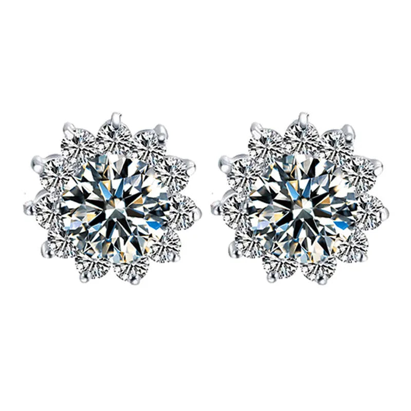 Cute Female Small Water Blue Round Earrings Crystal Stone Fashion Silver Color Wedding Jewelry For Women - Kimlud
