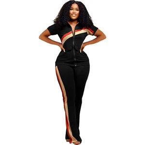 STYLISH LADY Patchwork Sporty 2 Piece Set Women Short Sleeve Zipper Jacket and Pant Suits 2025 Autumn Casual Fitness...