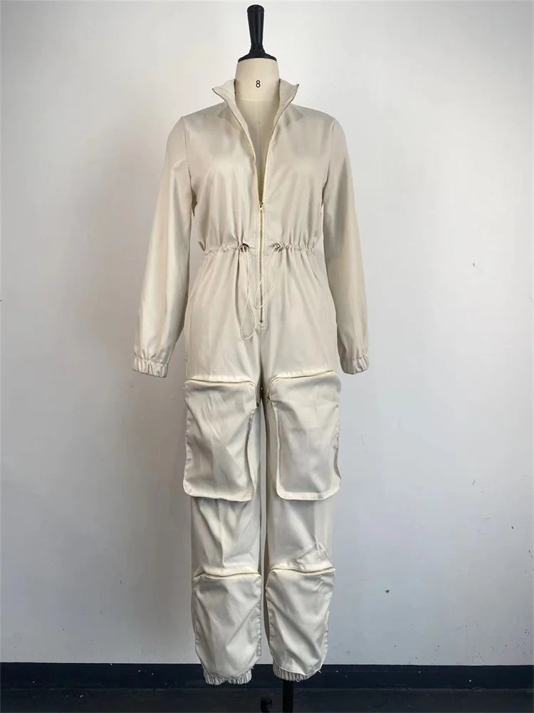 Wmstar Women Jumpsuit S-2XL Solid One Piece Outfits Zipper Cargo Bodysuit Fashion New in Fall Clothes Wholesale Drop Shipping - Kimlud