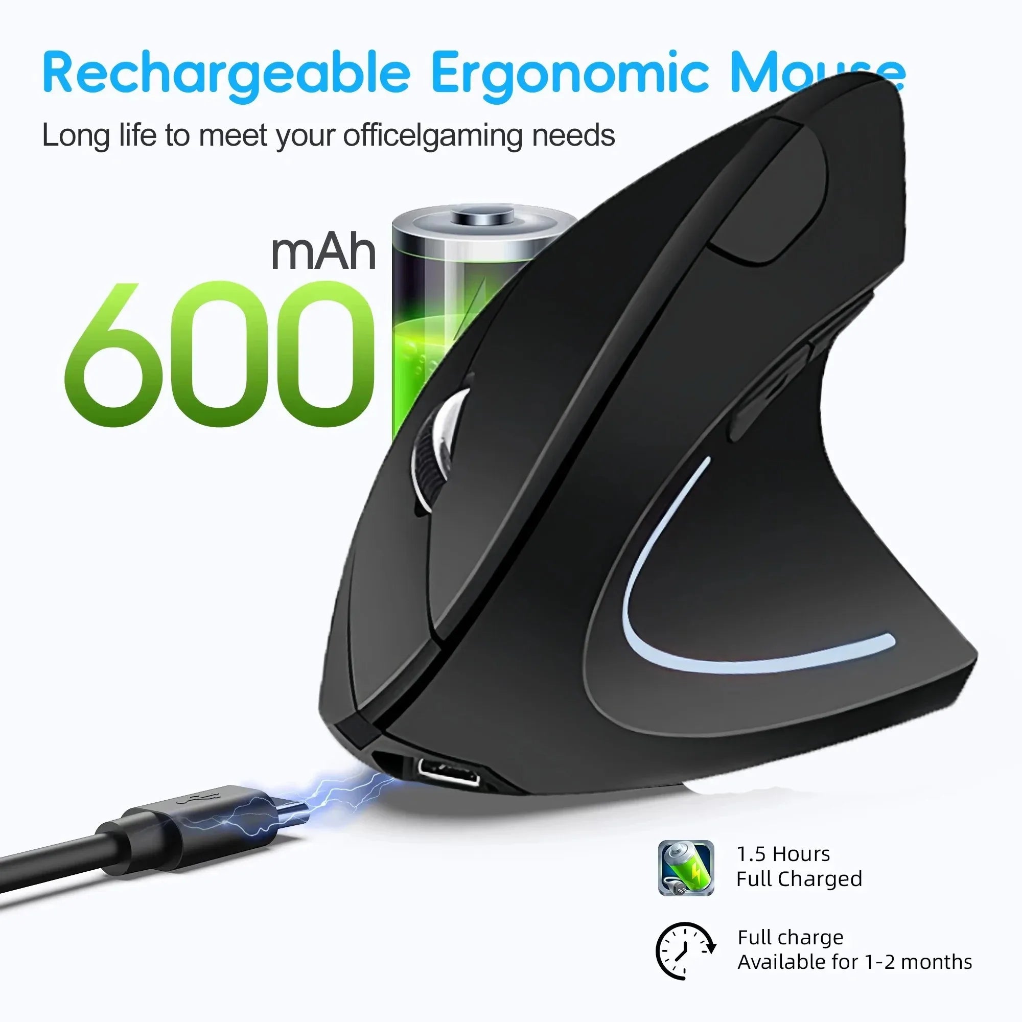 Vertical Mouse Ergonomic Mouse 2.4G Wireless Mouse Dual Mode Bluetooth Mice RGB 1600 DPI Silent Mouse for PC Laptop Desktop