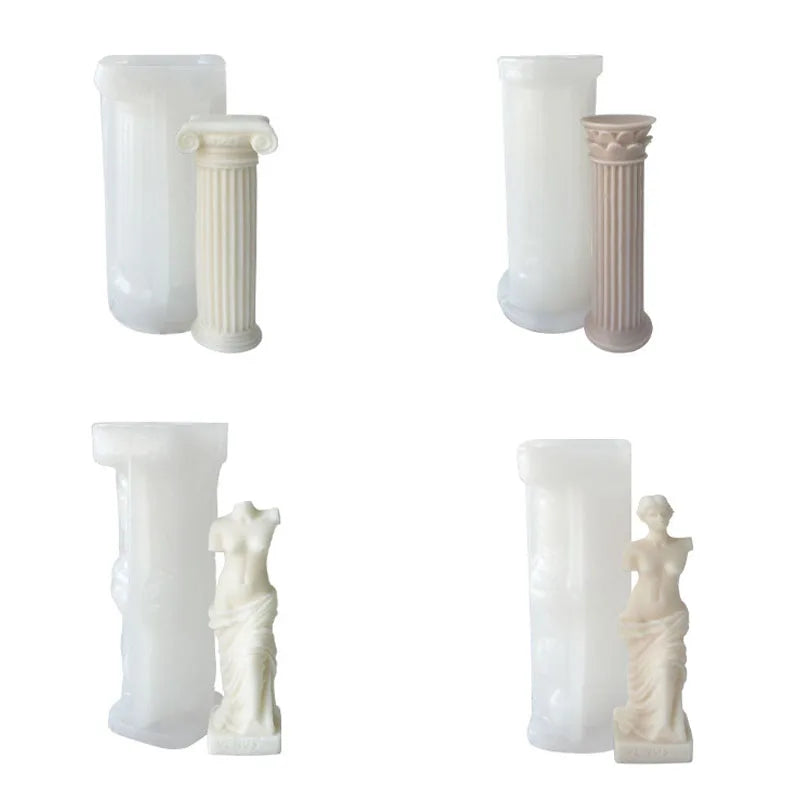 3D Roman Column Candle Mold Ancient Pillar Silicone Mold DIY Venus Portrait Scented Candle Body Plaster Silicone Mold Home Decor