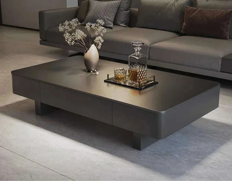 Italian coffee  living room home new light luxury high-end black rectangular simple small apartment rock slab coffee table