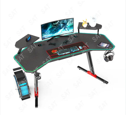 A New Arrival 160CM Carbon Fiber Large Desktop gaming desk With Headphone Hook and Cup Holder Black big gaming table