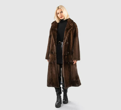 Ladies High Quality Real Mink Fur Coat with Belt Winter Warm European Street Style Women's Fashion Outerwear