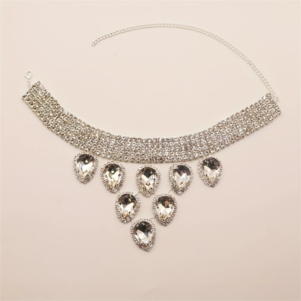 Bohemian Feng Rhinestone Necklace Fashionable and Exaggerated Multi- layer Multi color Rhinestone Droplet Pendant Neck Chain