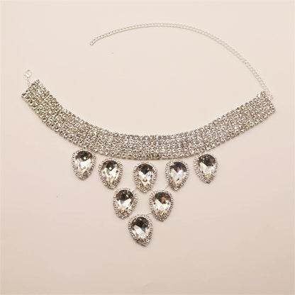 Bohemian Feng Rhinestone Necklace Fashionable and Exaggerated Multi- layer Multi color Rhinestone Droplet Pendant Neck Chain