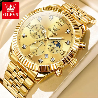 OLEVS 2932 Men's Luxury Watch Fashion Multi functional Waterproof Lunar Phase Chronograph Code Watch High end Brand Quartz Watch