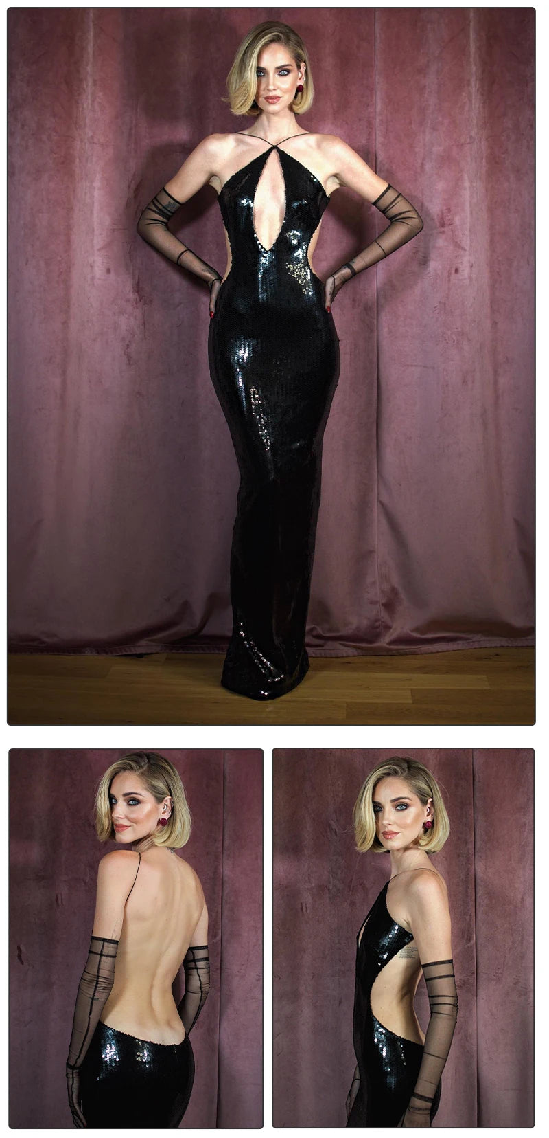 VC Women'S Luxury Party Dress Sexy Backless Black Sequins Long Dress For Special Events Female Clothing