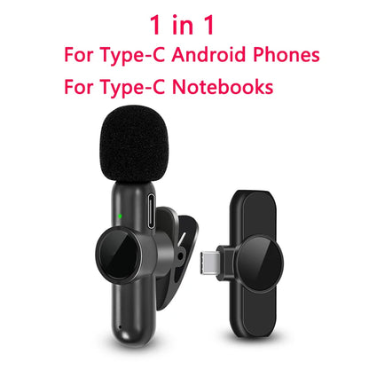 K61 Wireless Lavalier Microphone Audio Video Recording Mini Mic For iPhone iPad Android Laptop Live Gaming Smartphone Microphone - Kimlud