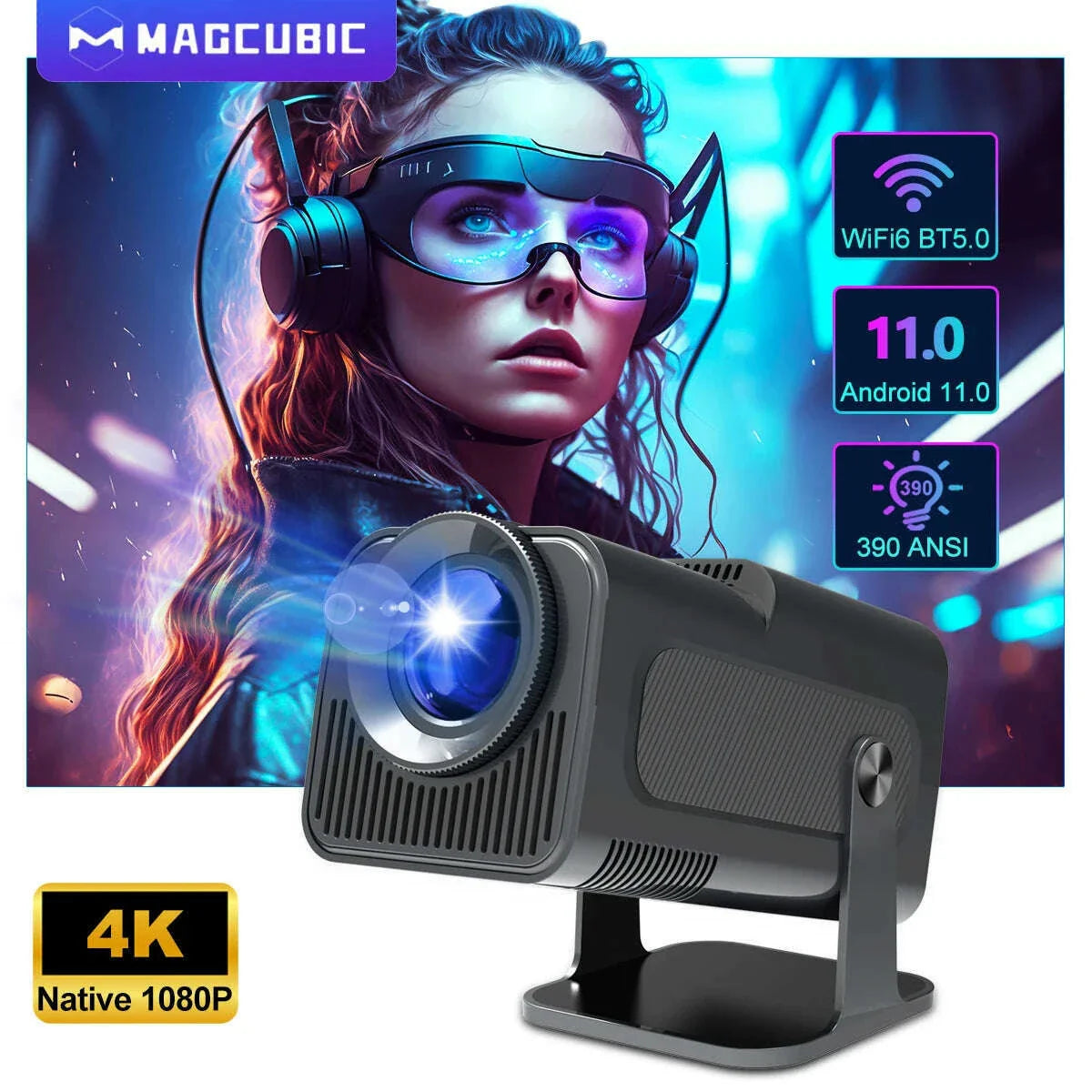 Transpeed 4K Android 11 Projector Native 1080P 390ANSI HY320 Dual Wifi6 BT5.0 1920*1080P Cinema portable Projetor upgrated HY300