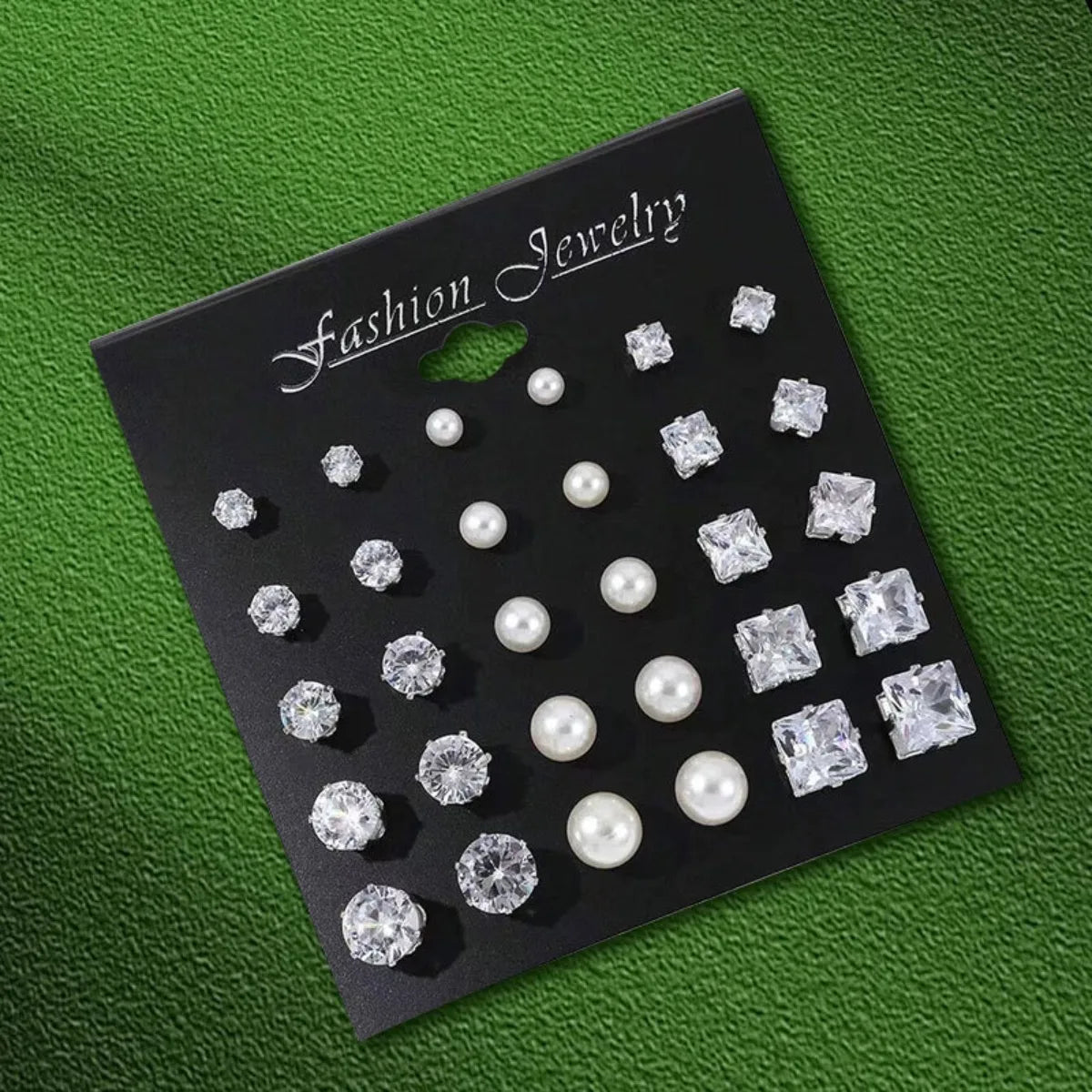 12 Pairs Set Stainless Steel Stud Earrings with Gemstone Buds Round Earrings Unisex Fashion Jewelry Gifts | Kimlud...