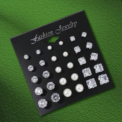 12 Pairs Set Stainless Steel Stud Earrings with Gemstone Buds Round Earrings Unisex Fashion Jewelry Gifts | Kimlud...