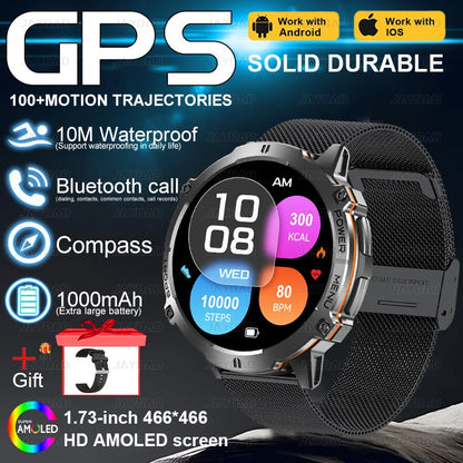 2025New Outdoor Military GPS Compass Smart Watch Men 1.73"HD AMOLED Screen 1000MAH Heart Rate BT Call IP68 Waterproof Smartwat