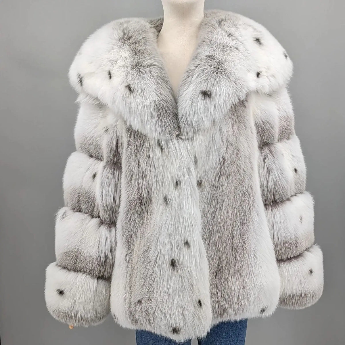 Sweet real fox fur coat with big turn down collar lynx color overcoat thick warm soft jacket length 64 cm 250461