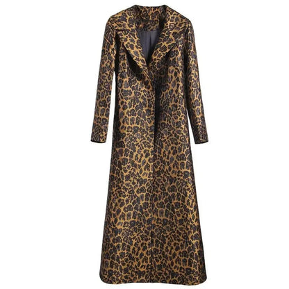 High End Fashion Leopard Coat Women Spring Autumn Korean Slim Long Trench Coat Female Windbreaker With Belt Mother Outwear ZT180