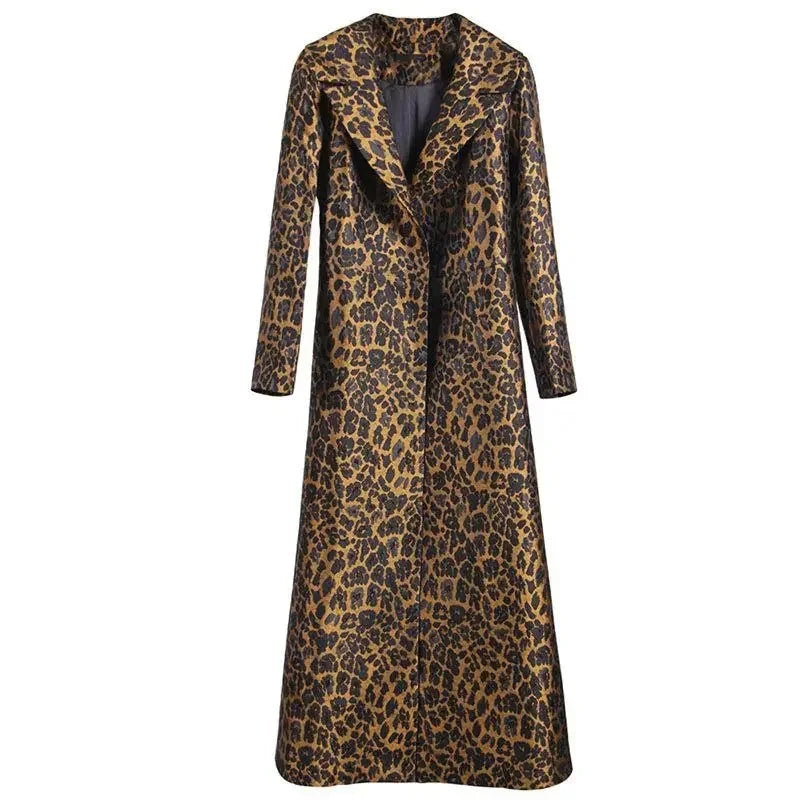 High End Fashion Leopard Coat Women Spring Autumn Korean Slim Long Trench Coat Female Windbreaker With Belt Mother Outwear ZT180