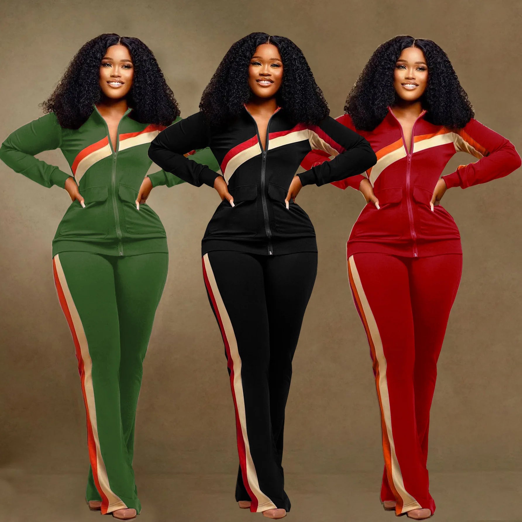 TW521 Women's Sports Casual Fashion Two-piece Striped Splicing Set | Kimlud Mid Range Pants