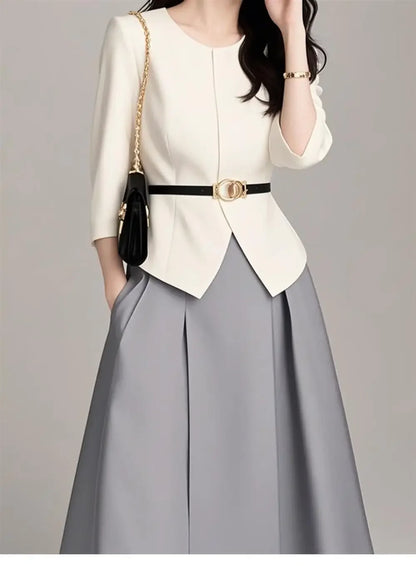 Elegant Commuter Women's Skirt Set Salt System Street Style Powerful Presence High Fashion Long Ankle Polyester Fiber