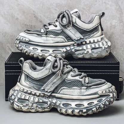 Men's Spring Summer Breathable Mesh Sports Shoes Casual Increased Height Thick Bottom Dad Shoes Wear-Resistant Rubber Sole