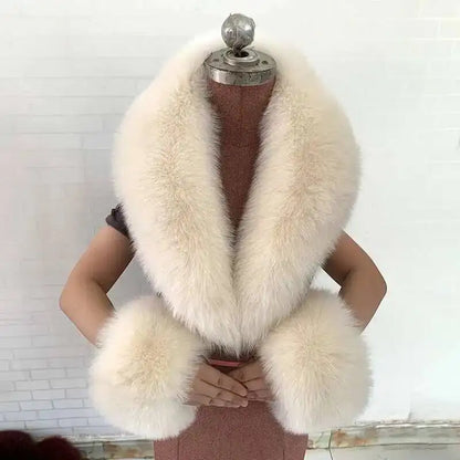 Real Fox Fur Collar Cuffs Set For Women Men Winter Neck Warmer Furry Scarf Fluffy Pelt Fur Shawl Coat Overcoat Fashion Accessory