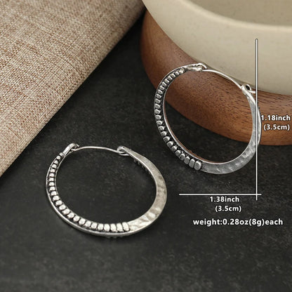 Women's Vintage Distressed Hoop Earrings Hammer Embossed Design Bohemian Style Earrings Suitable For Daily Vacation Casual Wear