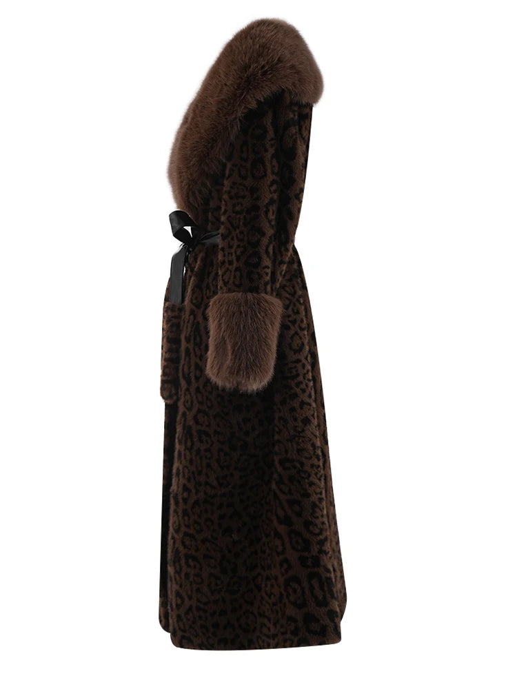 ZMEENNA Brown Leoppard Print Big Size Long Faux Fur Jacket New Lapel Long Sleeve Women Coat Fashion Autumn Winter 2024 ZM593