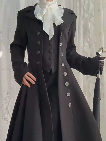 Japanese Y2K Patchwork Midi Coats Women Gothic Dark Academic Double Breasted Jackets Fashion Streetwear Slim Lapel...