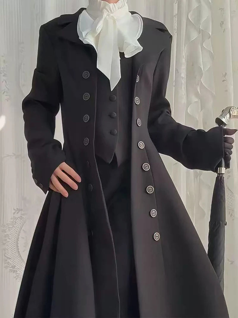 Japanese Y2K Patchwork Midi Coats Women Gothic Dark Academic Double Breasted Jackets Fashion Streetwear Slim Lapel...