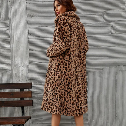 Autumn Winter New Fashion European American Women's Leopard Casual Trendy Loose Faux Fur Coats Female Daily Luxury Clothes Tops