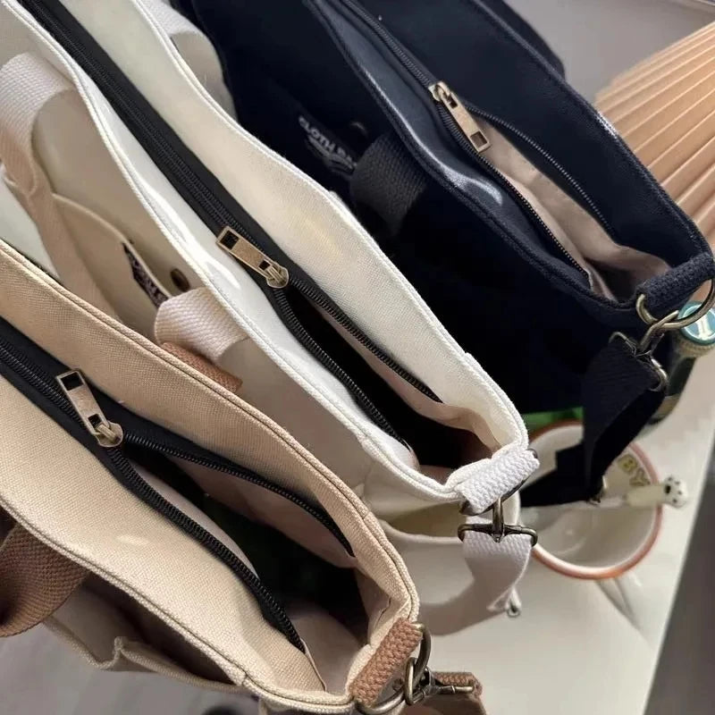 Urban Minimalist Female Student Large Capacity Commuting Horizontal Canvas Single Shoulder Diagonal Cross Portable Tote Bag - Kimlud