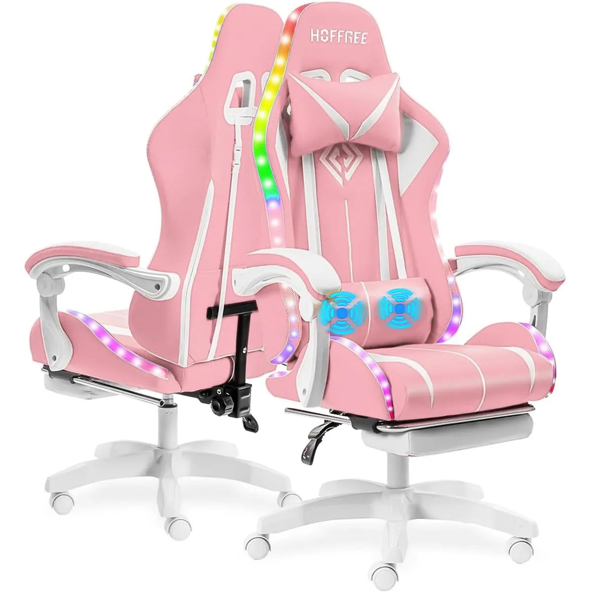 Gaming Chair Massage with LED RGB Lights and Footrest Ergonomic Computer Chair High Back Video Game Chair with Adjustable Lumbar