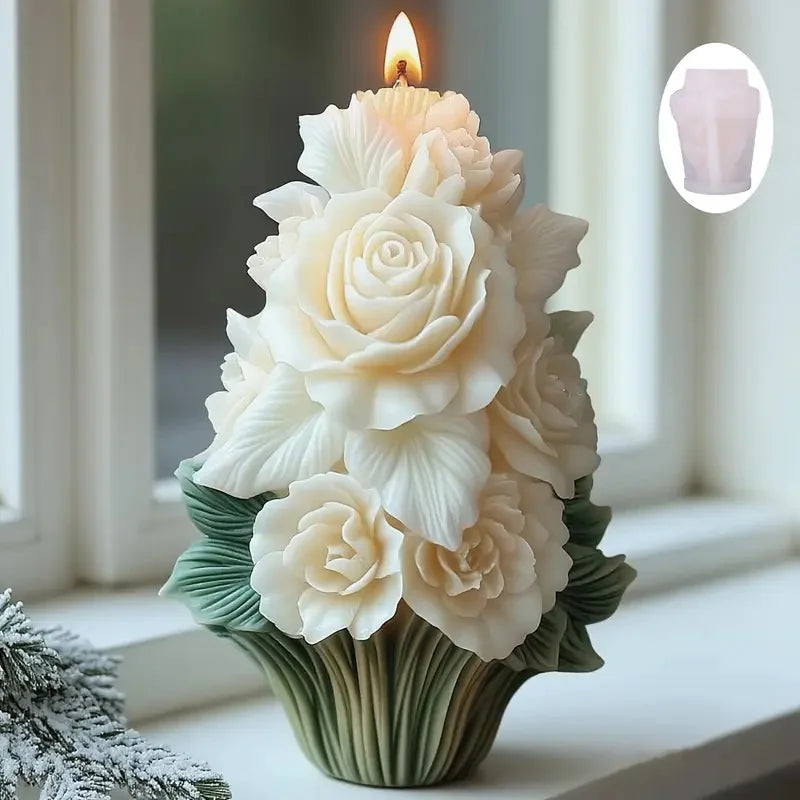 Rose tree candle mold, elegant white flower design, suitable for home decoration and ornaments, handicrafts and creative gifts. - Kimlud