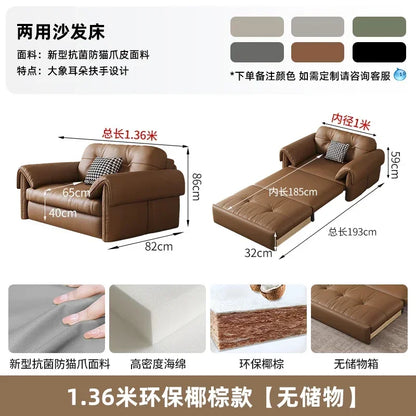 European Living Room Sofa Bed Brown Faux Leather Italian Modern Sleeper Double Couch Chaise Lounge Small Divano Letto...