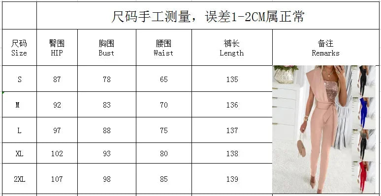 Summer Bodysuit Sexy Party Overalls Solid Sleeveless Women Jumpsuit Long Pants Rompers Lace-up Slim-fit Sequin Women's Trousers