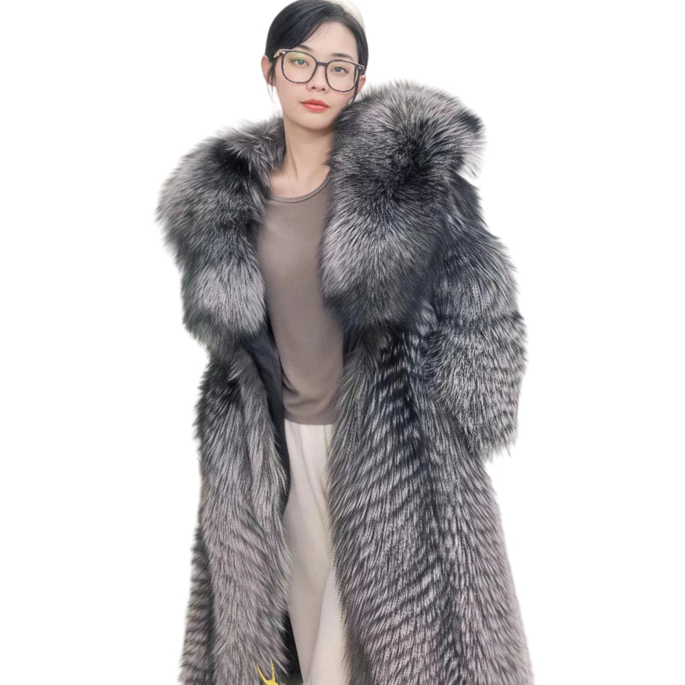 Women Winter Coat Real Fox Fur Coat X-long Luxury Clothes Hooded Natural Fluffy Fur Jacket Ladies Fashion Streetwear Hot
