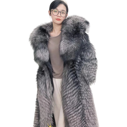 Women Winter Coat Real Fox Fur Coat X-long Luxury Clothes Hooded Natural Fluffy Fur Jacket Ladies Fashion Streetwear Hot